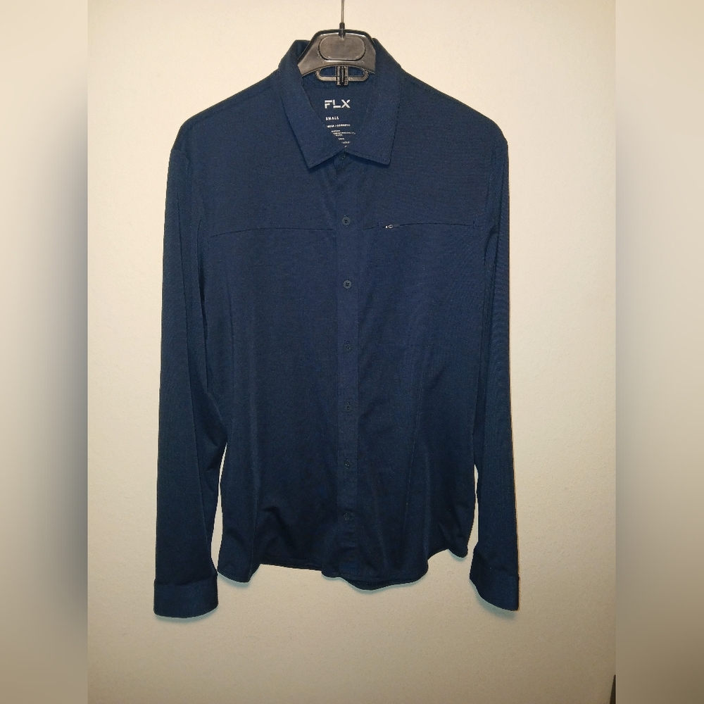 FLX Urban Commuter Long Sleeve Button Down Dress Shirt Mens Size Small Blue